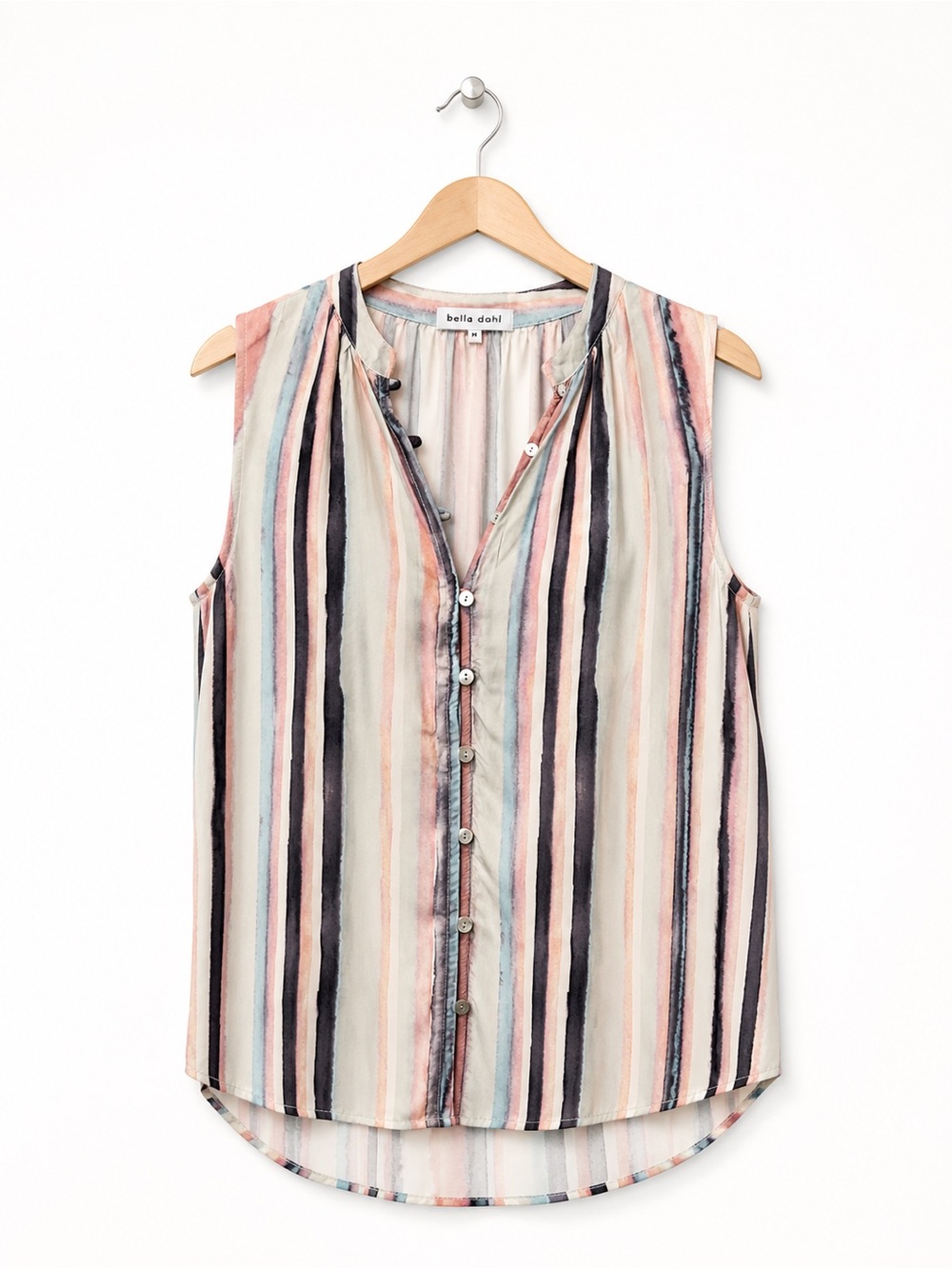 Bella Dahl Striped Button Front Blouse Sleeveless Tank Watercolor Pastel M NEW